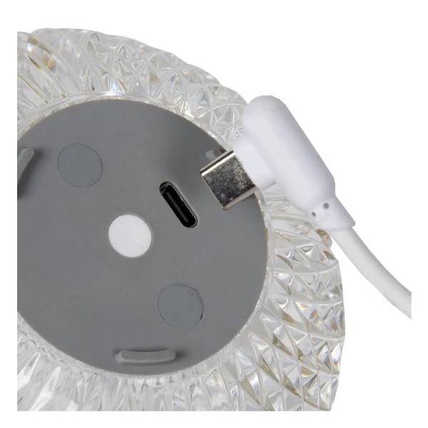 Lucide CINTRA - Oplaadbare Tafellamp - Accu/Batterij - Ø 11 cm - LED Dimb. - 1x2W 2700K - 3 StepDim - Transparant - detail 3
